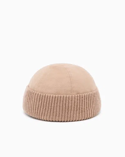 Giorgio Armani Wool And Cashmere Beanie Hat In Brown