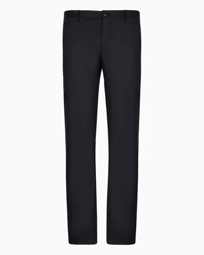 Giorgio Armani Official Store Wool And Cashmere Gabardine Trousers In Midnight Blue
