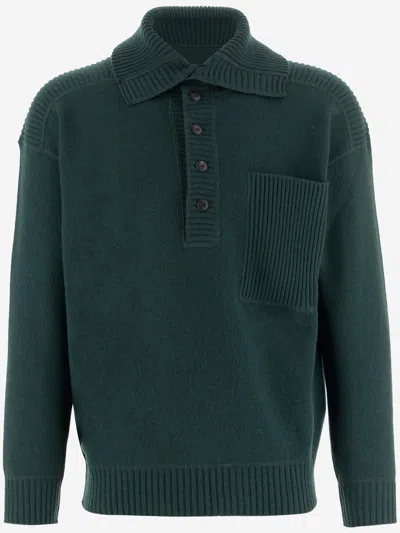Giorgio Armani Wool And Cashmere Sweater With Ribbed Collar In Green