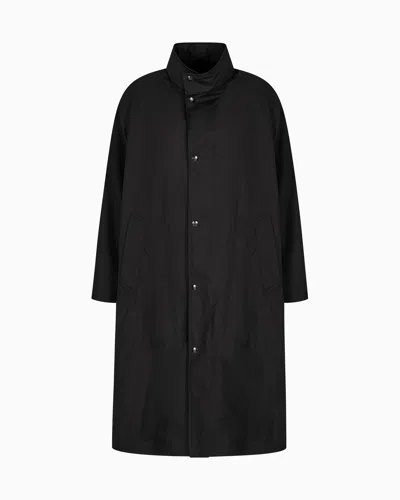 Giorgio Armani Wool And Silk Technical Canvas Trench Coat In Black
