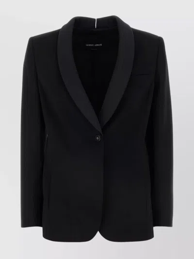 Giorgio Armani Wool Blazer With Shawl Lapel And Chest Pocket In Black