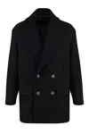 Giorgio Armani Lapel Collar Double-breasted Peacoat In Black