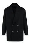 Giorgio Armani Lapel Collar Double-breasted Peacoat In Black