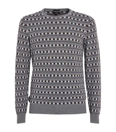Giorgio Armani Wool-blend Geometric Sweater In Brown