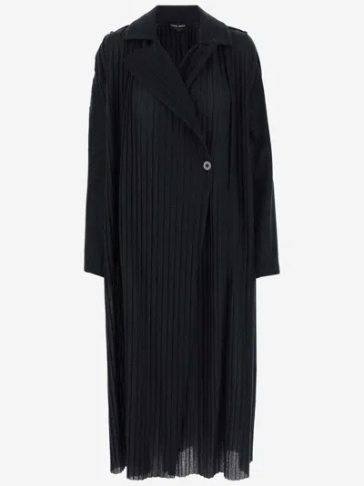 Giorgio Armani Wool Blend Long Coat In Black