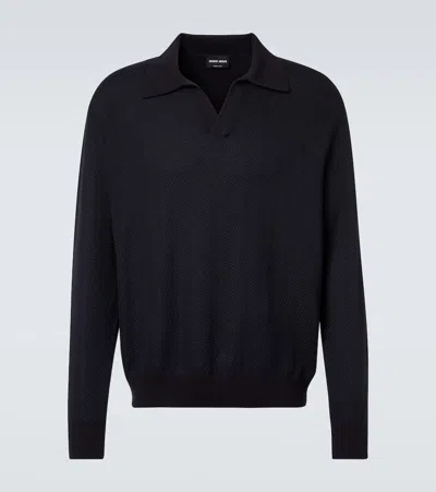 Giorgio Armani Wool-blend Polo Sweater In Night Blue