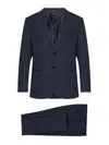 Giorgio Armani Wool Suit With Flap Pockets And Notch Lapel In Blue
