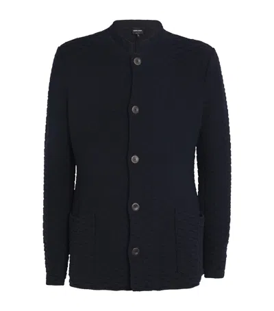 Giorgio Armani Wool-blend Textured Cardigan In Blue