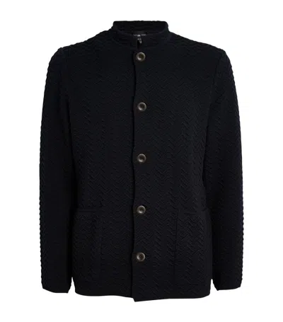 Giorgio Armani Wool-blend Zigzag Cardigan In Blue