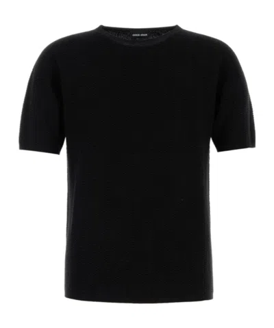 Giorgio Armani Navy Blue Viscose Blend T-shirt In Black