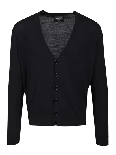 Giorgio Armani Wool Cardigan Knitwear Blue