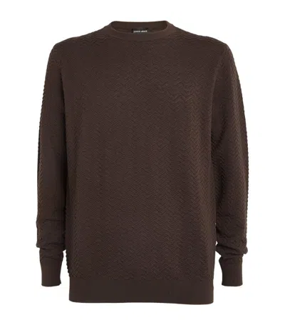Giorgio Armani Wool Chevron Sweater In Brown