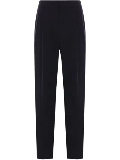 Giorgio Armani Wool Crepe Pleated Trousers In Blue