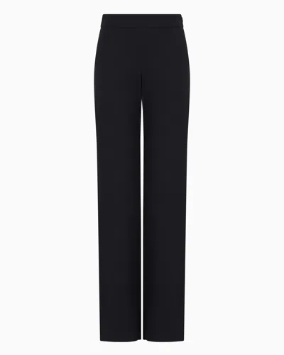 Giorgio Armani Official Store Wool Crepe Trousers In Navy Blue