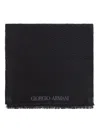 Giorgio Armani Herringbone Motif Black Scarf With Frayed Edges In Black