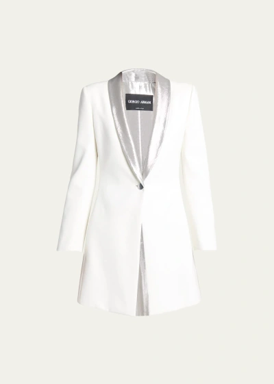 Giorgio Armani Wool Gabardine Blazer With Metallic Lame Trim In White