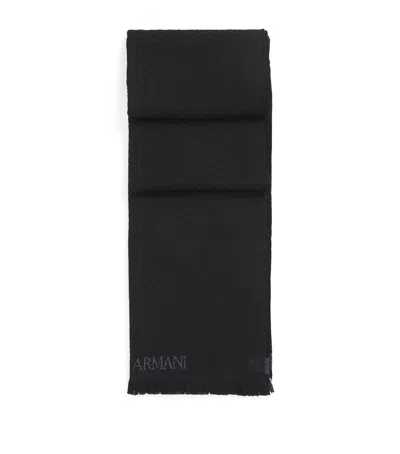 Giorgio Armani Wool Geometric Print Scarf In Black