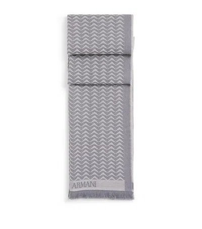 Giorgio Armani Wool Geometric Print Scarf In Gray
