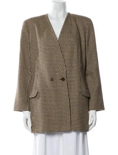 Pre-owned Giorgio Armani Wool Houndstooth Print Coat In Neutral