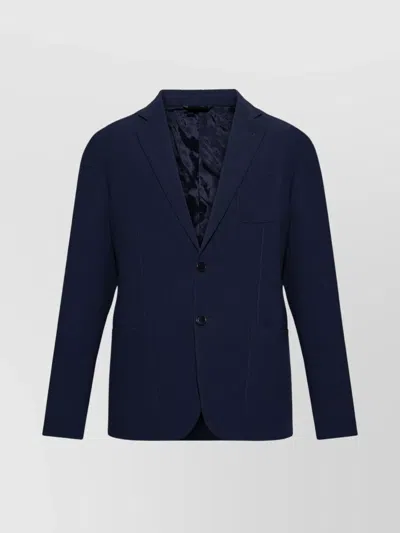 Giorgio Armani Wool Jacket Notched Lapels In Blue