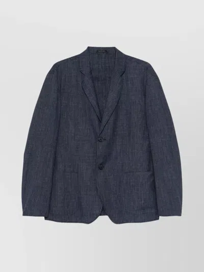 Giorgio Armani Wool Jacket With Back Vent And Patch Pockets In Blue