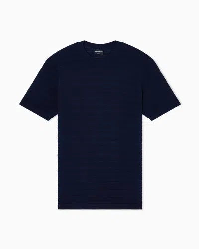 Giorgio Armani Wool Jersey Crew-neck T-shirt With A Striped Motif In Blue