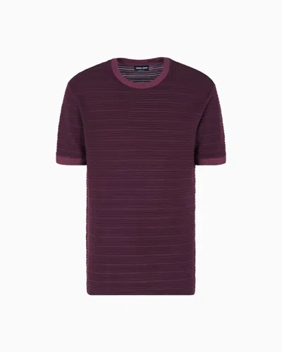 Giorgio Armani Wool Jersey Crew-neck T-shirt With A Striped Motif In Burgundy