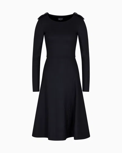 Giorgio Armani Wool Jersey Dress With Epaulettes Detail In Black