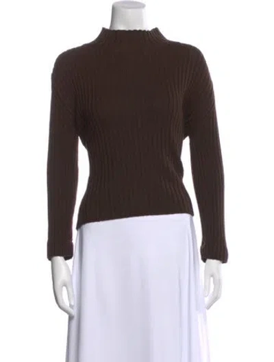 Pre-owned Giorgio Armani Wool Mock Neck Sweater In Brown