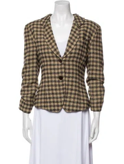 Pre-owned Giorgio Armani Wool Plaid Print Blazer In Neutral