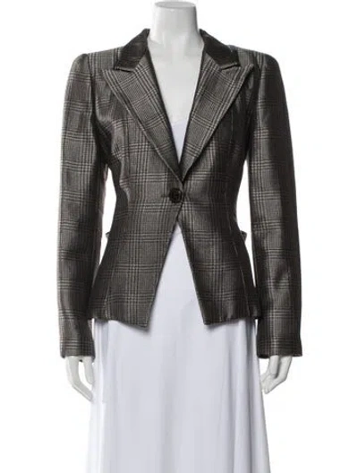 Pre-owned Giorgio Armani Wool Plaid Print Blazer In Neutrals
