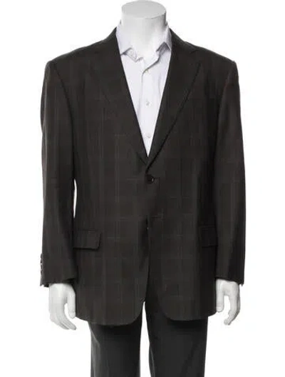 Pre-owned Giorgio Armani Wool Plaid Print Two-piece Blazer In Green
