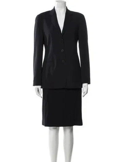 Pre-owned Giorgio Armani Wool Pleated Accents Skirt Suit In Black