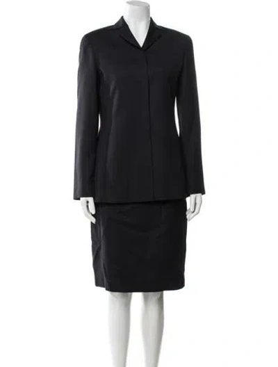Pre-owned Giorgio Armani Wool Pleated Accents Skirt Suit In Black