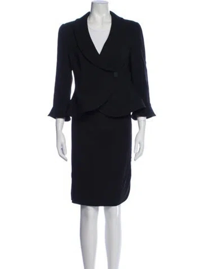 Pre-owned Giorgio Armani Wool Pleated Accents Skirt Suit In Blue