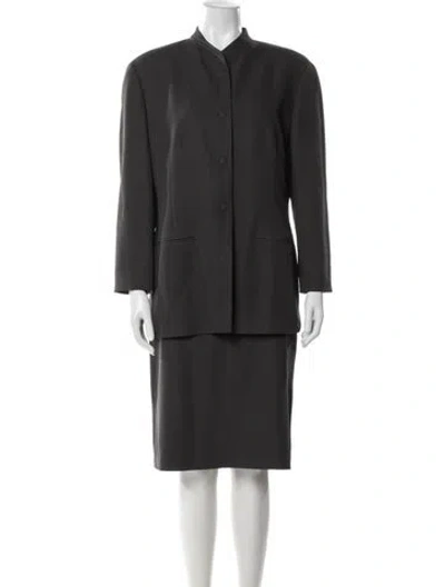 Pre-owned Giorgio Armani Wool Pleated Accents Skirt Suit In Gray