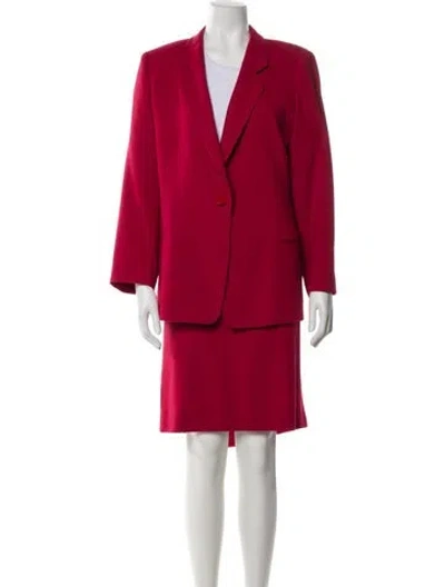 Pre-owned Giorgio Armani Wool Pleated Accents Skirt Suit In Pink