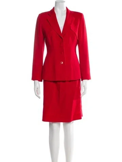 Pre-owned Giorgio Armani Wool Pleated Accents Skirt Suit In Red