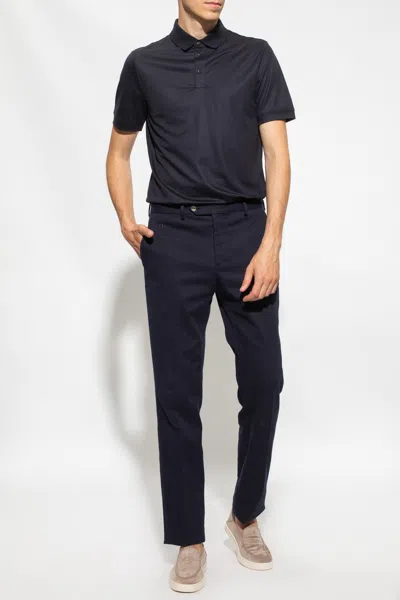Giorgio Armani Wool Polo Shirt In Blue