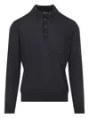 Giorgio Armani Dark Grey Wool Sweater With Polo Collar In Black