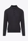 Giorgio Armani Dark Grey Wool Sweater With Polo Collar