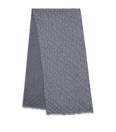 Giorgio Armani Wool Reversible Jacquard Scarf In Blue