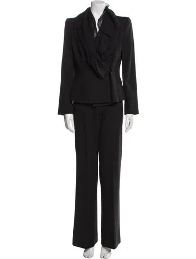 Pre-owned Giorgio Armani Wool Ruffle Embellishment Pantsuit In Black