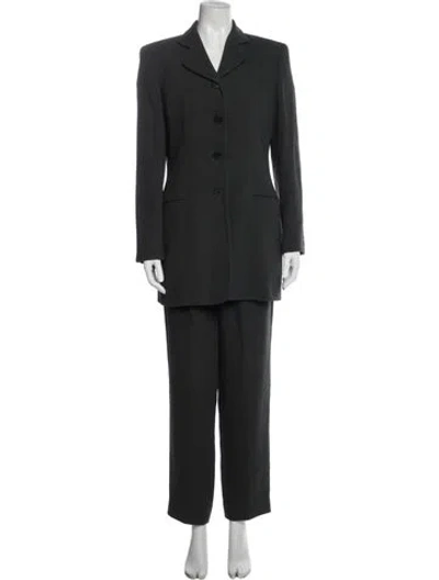 Pre-owned Giorgio Armani Wool Ruffle Embellishment Pantsuit In Black