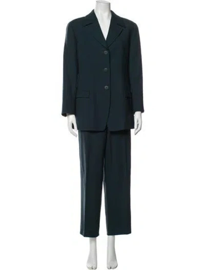 Pre-owned Giorgio Armani Wool Ruffle Embellishment Pantsuit In Blue