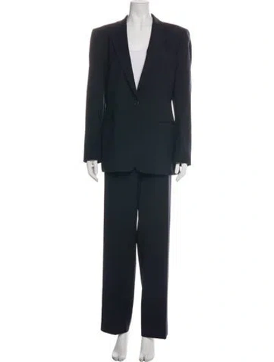 Pre-owned Giorgio Armani Wool Ruffle Embellishment Pantsuit In Blue