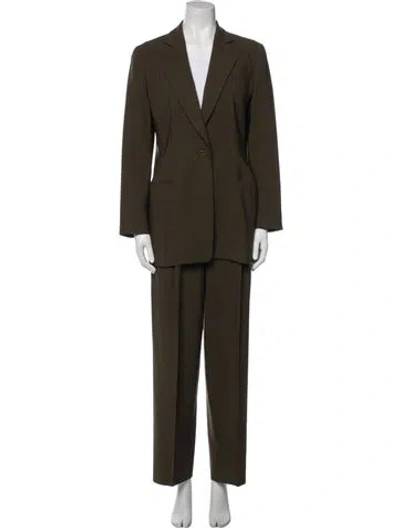 Pre-owned Giorgio Armani Wool Ruffle Embellishment Pantsuit In Green