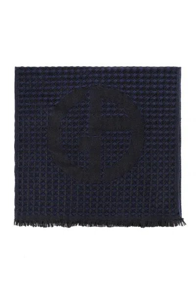 Giorgio Armani Wool Scarf In Solid Dark Blue