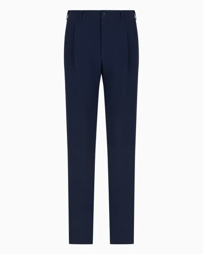 Giorgio Armani Wool Seersucker Double-pleat Trousers In Blue