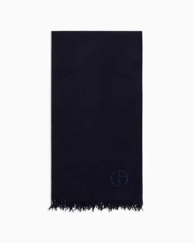 Giorgio Armani Wool, Silk And Cashmere Foulard In Navy Blue